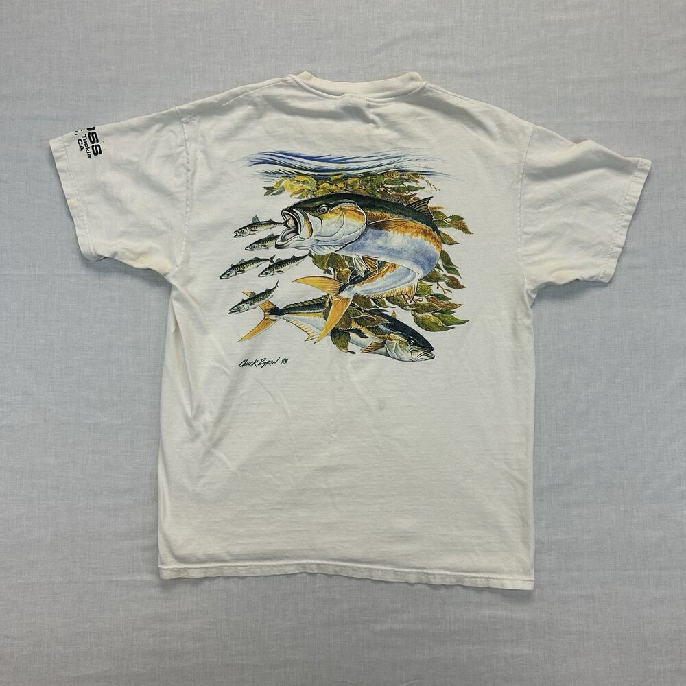 Vintage 1998 Chuck Byron Trout Art Fishing T-Shirt Mens Large USA Nature Graphic